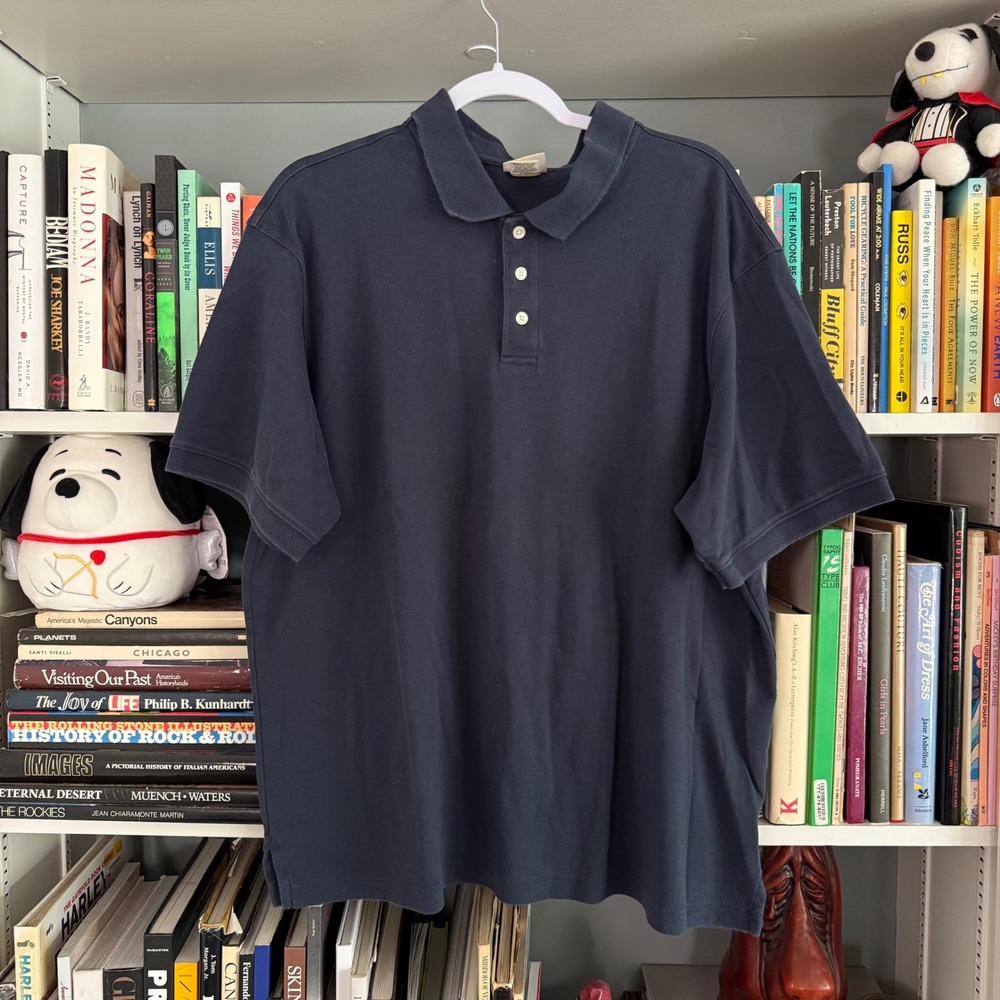 LL Bean 256676 Short Sleeve Cotton Polo Shirt Navy Blue XL-REG